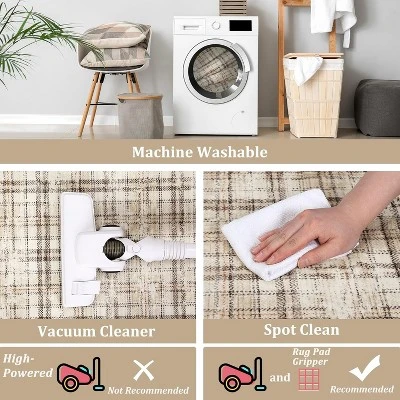 Modern Washable Area Rug Soft Non-Slip Stain-Resistant Farmhouse Tartan Plaid Carpet For Living Room Bedroom Nursery Office 4 Modern Washable Area Rug Soft Non-Slip Stain-Resistant Farmhouse Tartan Plaid Carpet For Living Room Bedroom Nursery Office - Image 4