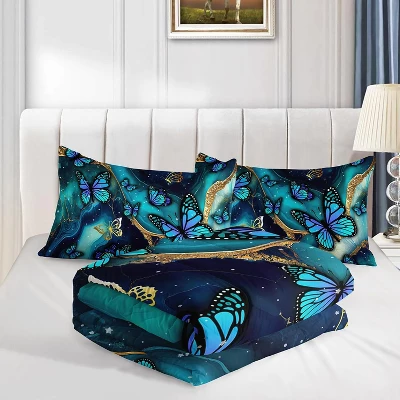 Boersma 3D Blue Butterflies Comforter Set Golden Full Comforter Set Set 1 Quilt And 2 Pillowcases All Season 4 Boersma 3D Blue Butterflies Comforter Set Golden Full Comforter Set Set 1 Quilt And 2 Pillowcases All Season - Image 4