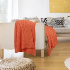 PiccoCasa Soft 100% Cotton Knitted Lightweight Cable Bed Home Decorative Blanket -Bedding Discounts GUEST a7e1b747 3e29 4161 9543 d1ca102cc9e1