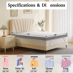 Dyonery 3 Inch Extra Firm Mattress Topper For Pain Relieving Extra Support High-Density Foam Mattress Pad With Removable Cover,No Smell,CertiPUR-US