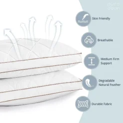 Peace Nest Natural Goose Feather And Down Sleeping 100% Cotton Pillow Cover Downproof Gusseted 2 Count