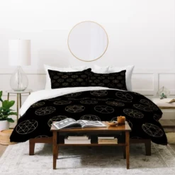 Black Florent Bodart Geo Circles Golden Duvet Cover - Deny Designs