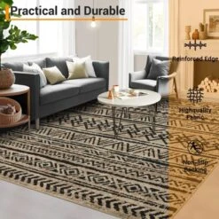 5x7 Washable Rugs Non Slip - Boho Geometric Area Rug For Living Room, Bedroom (Neutral) -Bedding Discounts GUEST adf1c93b 7b8a 4cb8 972e d62b8bf1fd94