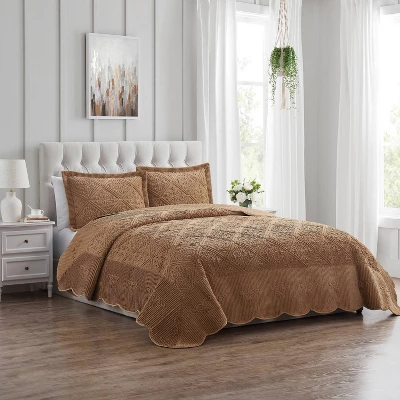 VCNY 3pc Westland Quilted Plush Bedspread Set Dark Brown 1 VCNY 3pc Westland Quilted Plush Bedspread Set Dark Brown