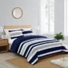 Sweet Jojo Designs Boy Full/Queen Comforter Bedding Set Stripe Blue Grey And White 3pc.