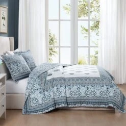 Bebejan Aquamarine Medallion 100% Cotton 3-Piece Reversible Quilted Coverlet Set 11 Bebejan Aquamarine Medallion 100% Cotton 3-Piece Reversible Quilted Coverlet Set -Bedding Discounts GUEST b268a0ea 8a48 4ffe a08b a947b488424f