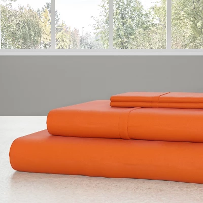 Hastings Home Queen Size Brushed Microfiber 4 Piece Bed Sheet And Linen Set With Stain Resistant Fitted And Flat Sheets - Orange 2 Hastings Home Queen Size Brushed Microfiber 4 Piece Bed Sheet And Linen Set With Stain Resistant Fitted And Flat Sheets - Orange - Image 2