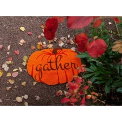1'6" X 2'3" Festive Gather Pumpkin Shaped Indoor/Outdoor Coir Doormat Orange/Brown - Entryways -Bedding Discounts GUEST b34424bd 42cc 4a44 969d 79bca61db677