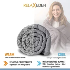 RELAX EDEN Adult Breatheable Cotton Weighted Blanket With Removable Navy Duvet Cover Made W/Polyester And Glass Beads