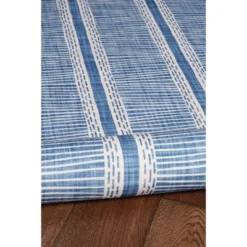 5'x7' Washable Wallen Rug Ivory/Blue: Rubber Backed, Stain-Resistant, Low Pile, Contemporary Stripe - Linon -Bedding Discounts GUEST b398d987 d242 418c 9be6 e34e5431ca71