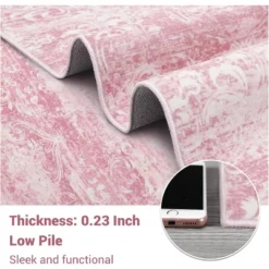 6x9 Pink Rug Machine Washable Soft Vintage Damask Distressed Boho Abstract Foldable Ultra-Thin Non-Slip Nursery Dining Room -Bedding Discounts GUEST b782d019 efb2 4a5a 895c 578fd504986e