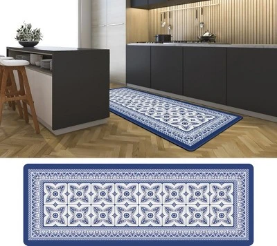 J&V TEXTILES 20" X 55" Oversized Cushioned Anti-Fatigue Kitchen Runner Mat (Blue Geo) 2 J&V TEXTILES 20" X 55" Oversized Cushioned Anti-Fatigue Kitchen Runner Mat (Blue Geo) - Image 2