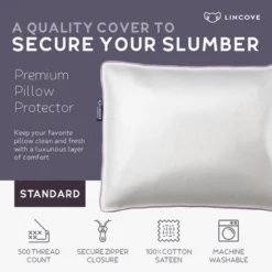 Lincove Cotton Sateen Pillow Protector - Zippered Cover For Pillows - 500 Thread Count Luxury - Dust Protection, Easy-Care -Bedding Discounts GUEST ba0e0233 68aa 4b52 ad6d 0c157454b437