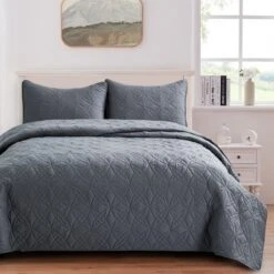 Peace Nest Pre-Washed Dark Gray Microfiber Coverlet Set With Envelope Closure Pillowcases
