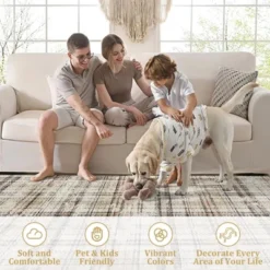 Modern Plaid Living Room Area Rug, Machine Washable Floor Carpet, Non-Slip Checkered Soft Rug, Low-Pile Non-Shedding Accent Rug, Indoor Foldable Rug -Bedding Discounts GUEST c0172a2b a0c0 4dfe a1b3 9e3a344ca52d