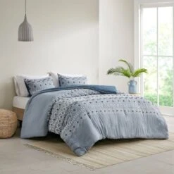 Ink+Ivy 3pc Dora Organic Cotton Chambray Duvet Cover Set Blue