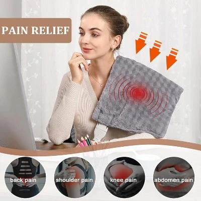 Weighted Heating Pad With 2 Massagers, 5lb Electric Heat Pad For Back, Neck & Shoulders, 12"x24" Grey With 3 Heat Levels & 3 Massage Modes 3 Weighted Heating Pad With 2 Massagers, 5lb Electric Heat Pad For Back, Neck & Shoulders, 12"x24" Grey With 3 Heat Levels & 3 Massage Modes - Image 3