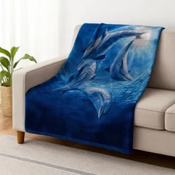 Hastings Home 92"x80" Weighted Blanket With Ocean Dolphins Pattern- Plush Thick 8 Pound Faux Mink Soft Fuzzy Blanket For Couch, Sofa And Bed
