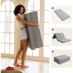 Dyonery 3 Inch Twin Size Folding Memory Foam Mattress, Fordable With Removable Cover Trifold Topper, For Guest, Dorm, Camping&Indoors, Gray -Bedding Discounts GUEST c6cbb960 e4fa 4997 a54f a44b4d9a8509
