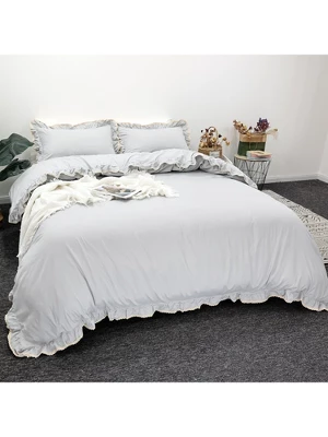 ZHH Lace Preppy Ruffled Duvet Cover Twin Size Set With 1 Duvet Cover And 2 Pillow Shams - Twin, Grey 1 ZHH Lace Preppy Ruffled Duvet Cover Twin Size Set With 1 Duvet Cover And 2 Pillow Shams - Twin, Grey