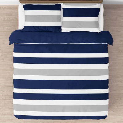 Sweet Jojo Designs Boy Full/Queen Comforter Bedding Set Stripe Blue Grey And White 3pc. 2 Sweet Jojo Designs Boy Full/Queen Comforter Bedding Set Stripe Blue Grey And White 3pc. - Image 2