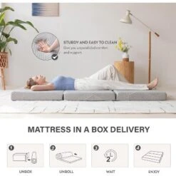 Dyonery 3 Inch Twin Size Folding Memory Foam Mattress, Fordable With Removable Cover Trifold Topper, For Guest, Dorm, Camping&Indoors, Gray -Bedding Discounts GUEST cd53a2ea 5540 4595 af77 7ac864f53f46
