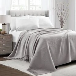 Full Queen Waffle Cotton Knit Throw Blanket - Lush Décor -Bedding Discounts GUEST ce6435c8 cd55 402e 909e 09cf6a1b6981