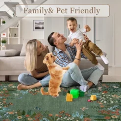 8x10 Washable Rugs Non Slip - Large Floral Area Rug For Living Room, Bedroom (Green) -Bedding Discounts GUEST d1806616 09e5 482c b7c3 cc74398dc7ff