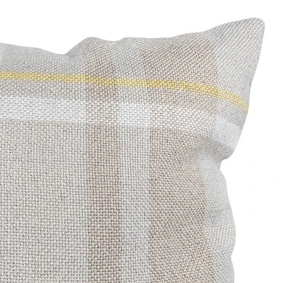 Taupe With Yellow Plaid 24X24 Hand Woven Filled Outdoor Pillow - Foreside Home & Garden 3 Taupe With Yellow Plaid 24X24 Hand Woven Filled Outdoor Pillow - Foreside Home & Garden - Image 3