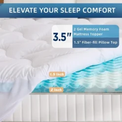 Dyonery Dual Layer Memory Foam Mattress Topper With Deep Pocket, Pillow Top Mattress Topper For Back Pain Relief