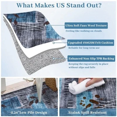 TackView Kitchen Runner Rug, Modern Floral Runners Non-Slip Soft Foldable Carpet For Hallway Laundry Room 4 TackView Kitchen Runner Rug, Modern Floral Runners Non-Slip Soft Foldable Carpet For Hallway Laundry Room - Image 4