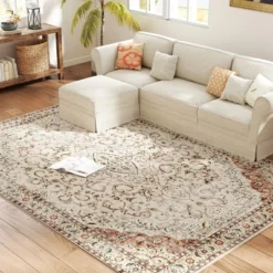 HOMCOM Area Rug 8x10, Machine Washable Rug, Non-Slip Classical Floral Print Floor Carpet For Living Room, Bedroom, Dining Room, Mixed-Brown -Bedding Discounts GUEST d6f58473 72ef 4696 acb6 1231c66f006c