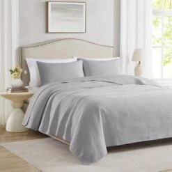RT Designers Collection Caitlyn 3 Pieces Washed Pinsonic Lightweight Quilts Set For Bedding Grey
