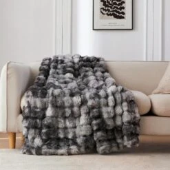 Attop Faux Fur Throw Blanket For Couch, Cozy Soft And Fuzzy Plush Rabbit Fur Bubble Blanket For Sofa Bedroom Living Room -Bedding Discounts GUEST d7abd174 7671 495e b018 583b1b222a64