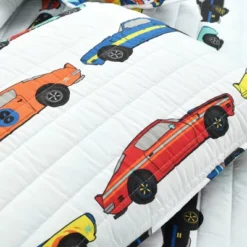 3pc Full/Queen Race Cars Reversible Kids' Quilt Set White - Lush Décor -Bedding Discounts GUEST d86a6638 0bf2 4c5e a921 c70d6fbffb7f
