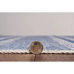 5'x7' Washable Wallen Rug Ivory/Blue: Rubber Backed, Stain-Resistant, Low Pile, Contemporary Stripe - Linon -Bedding Discounts GUEST d8ebb8d3 acee 41eb a2fe ab2e544c8863