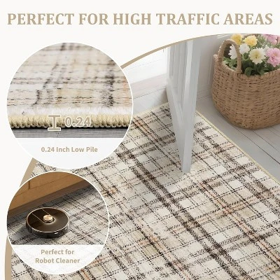 Modern Washable Area Rug Soft Non-Slip Stain-Resistant Farmhouse Tartan Plaid Carpet For Living Room Bedroom Nursery Office 7 Modern Washable Area Rug Soft Non-Slip Stain-Resistant Farmhouse Tartan Plaid Carpet For Living Room Bedroom Nursery Office - Image 7
