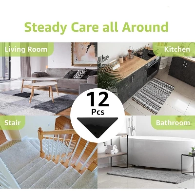 12 Pcs Non Slip Rug Grippers, Reusable Carpet Tape For Area Rugs, Rug Pads Stickers For Hardwood Floors, Anti Curling Mat Holders 3 12 Pcs Non Slip Rug Grippers, Reusable Carpet Tape For Area Rugs, Rug Pads Stickers For Hardwood Floors, Anti Curling Mat Holders - Image 3