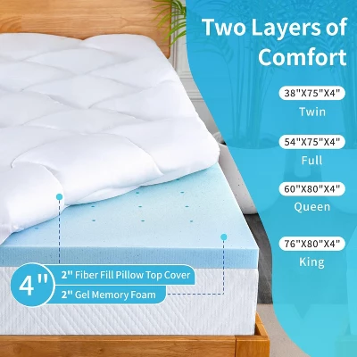 Dyonery 4 Inch Dual Layer Memory Foam Mattress Topper King Size,Cooling Gel Memory Foam & Pillow Top Mattress Pad,Fits 8-20 Inches Deep Pocket 2 Dyonery 4 Inch Dual Layer Memory Foam Mattress Topper King Size,Cooling Gel Memory Foam & Pillow Top Mattress Pad,Fits 8-20 Inches Deep Pocket - Image 2