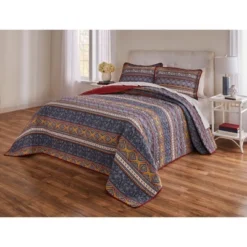 BrylaneHome 3 Pieceglobal Stripe Printed Bedspread