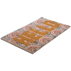 Northlight Brown And Pink "Hello" Floral Coir Outdoor Doormat 18" X 30" -Bedding Discounts GUEST e1f747e4 1e56 4330 87be 58ad2ba4b83f