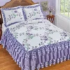Collections Etc Hannah Floral Trellis Hummingbird Triple Ruffle Bedspread