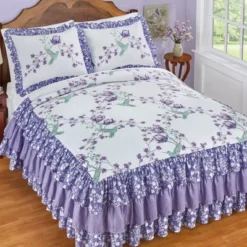 Collections Etc Hannah Floral Trellis Hummingbird Triple Ruffle Bedspread