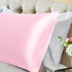 2 Pcs Body 20"x54" Satin Silky Soft Pillow Cover Pink - PiccoCasa