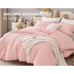 Boersma Three-piece Bedding Set With Solid Color Quilt Cover And Pillowcase,Brushed Super Soft And Machine Washable, Cute Pink Three-piece Set -Bedding Discounts GUEST e4c50f46 e033 4c02 ada7 a9aed3464b71