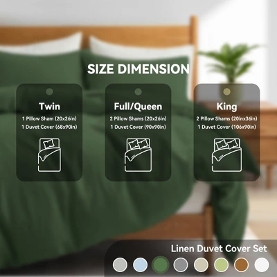 Peace Nest Linen Duvet Cover Set, Durable, Breathable & Moisture-Wicking, 3 Piece Bedding Set With Pillow Shams, Green, Twin, 68"x90" 4 Peace Nest Linen Duvet Cover Set, Durable, Breathable & Moisture-Wicking, 3 Piece Bedding Set With Pillow Shams, Green, Twin, 68"x90" - Image 4