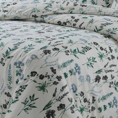 3pc Fleur Cotton Flannel Printed Oversized Duvet Set - Tribeca Living 1 3pc Fleur Cotton Flannel Printed Oversized Duvet Set - Tribeca Living