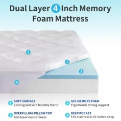 Dyonery 4 Inch Dual Layer Memory Foam Mattress Topper King Size,Cooling Gel Memory Foam & Pillow Top Mattress Pad,Fits 8-20 Inches Deep Pocket 9 Dyonery 4 Inch Dual Layer Memory Foam Mattress Topper King Size,Cooling Gel Memory Foam & Pillow Top Mattress Pad,Fits 8-20 Inches Deep Pocket -Bedding Discounts GUEST ea928506 4da3 461d b6ea b3369c56a22d