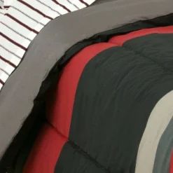 Brooklyn Flat Twin Rugby Striped Super Soft Kids' Bed In A Bag Red