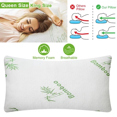 NewHome "Shredded Bamboo Memory Foam Pillow: Hypoallergenic Bed Pillow For Head & Neck Support With Washable Cover" White Size Queen 3 NewHome "Shredded Bamboo Memory Foam Pillow: Hypoallergenic Bed Pillow For Head & Neck Support With Washable Cover" White Size Queen - Image 3
